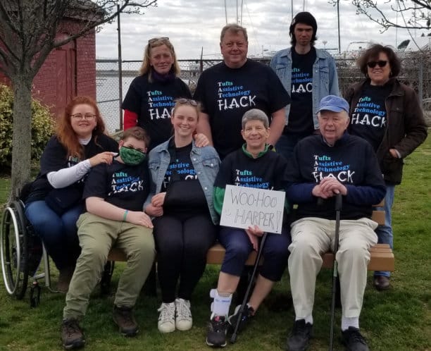 Marblehead friends wearing Tufts Assistive Tech Hack t-shirts