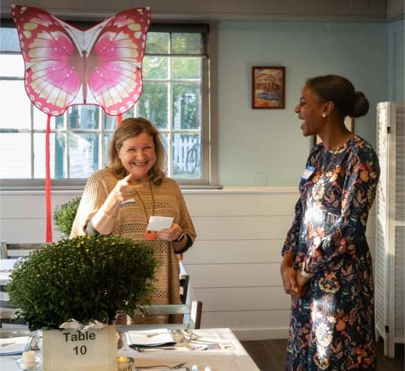 Liz Hoover, who heads BU's Aphasia Resource Center, shares trade secrets with Esther Ayuk, the Aphasia Center Coordinator for the Institute of Health Professions. Wait - we didn't hear anything you said!